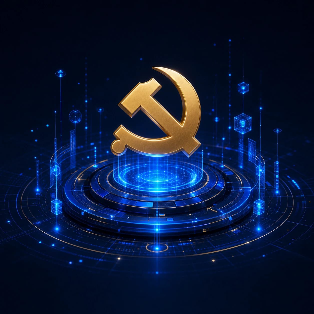 智慧党建管理平台的金色党徽全息插画